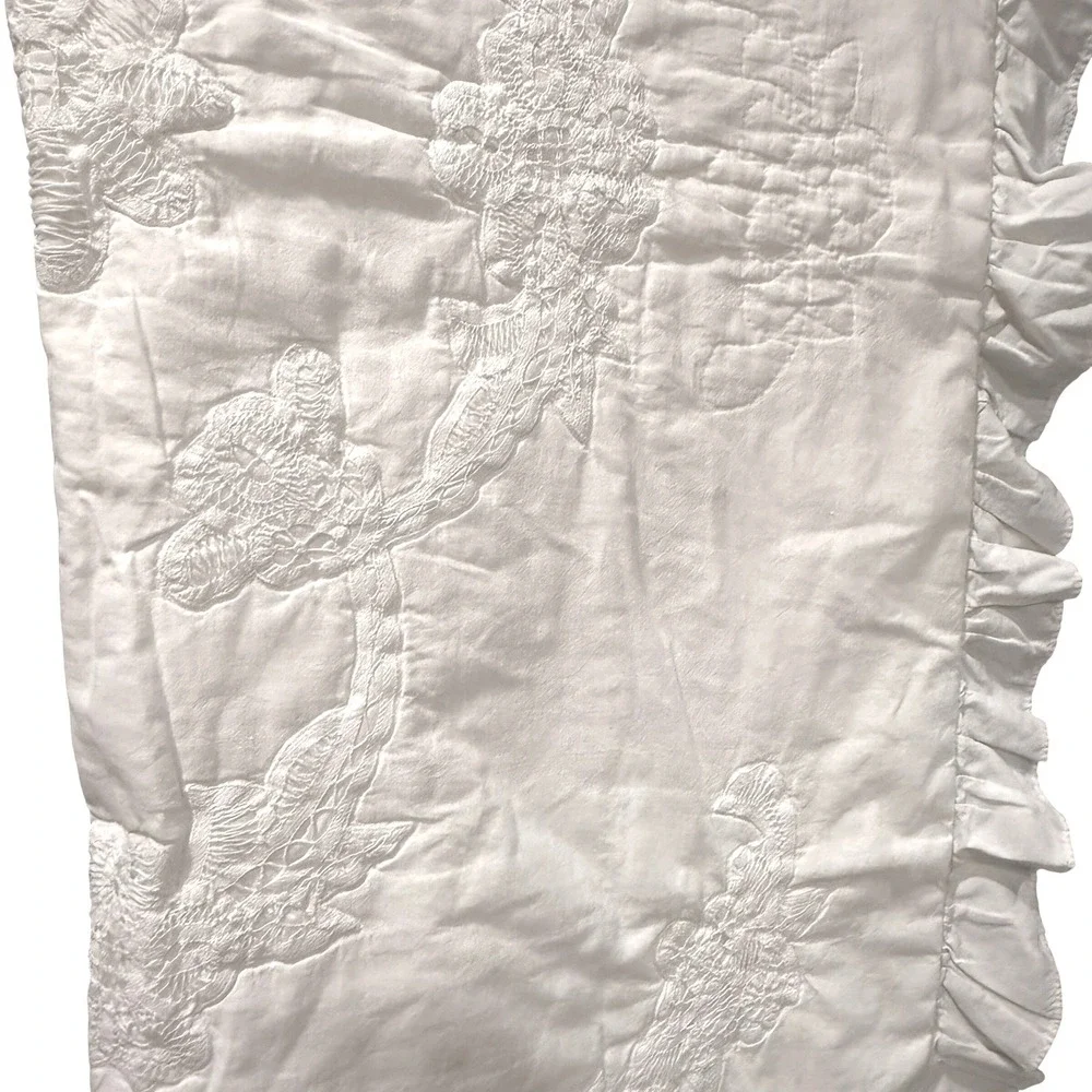 Handmade Whitework Embroidered Baby Coverlet Ruffled Heirloom Vintage Nursery